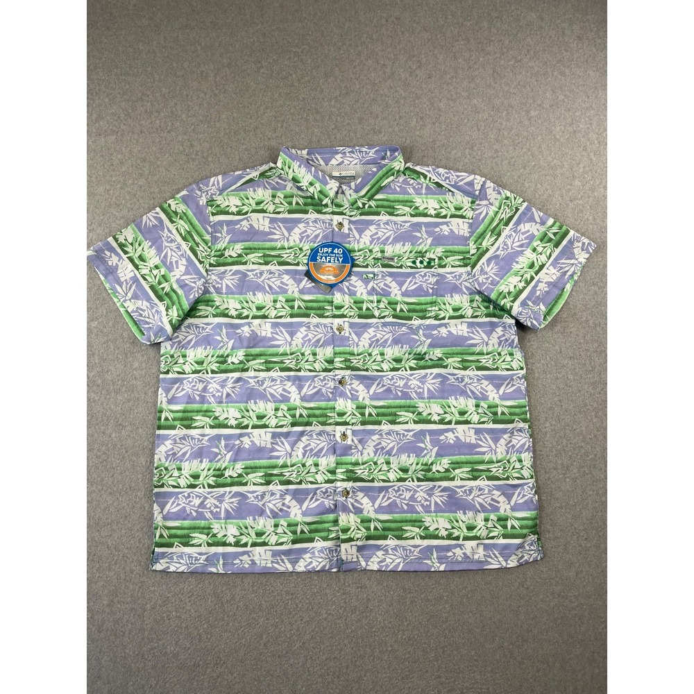 Columbia PFG Super Slack Tide Camp Shirt Mens 2XL Green Short Sleeve Omni Wick